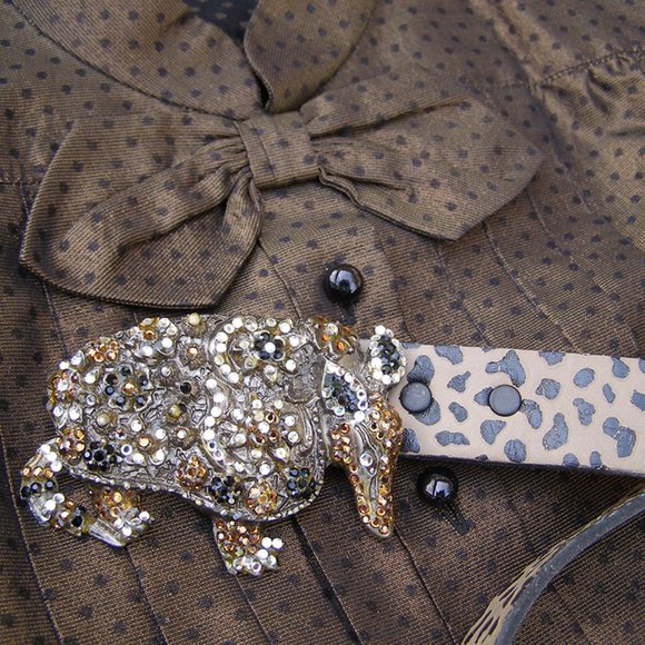 RARE 1980s Vintage Leather belt w/Jeweled Armadillo Buckle SUPER GLAM! main image 12